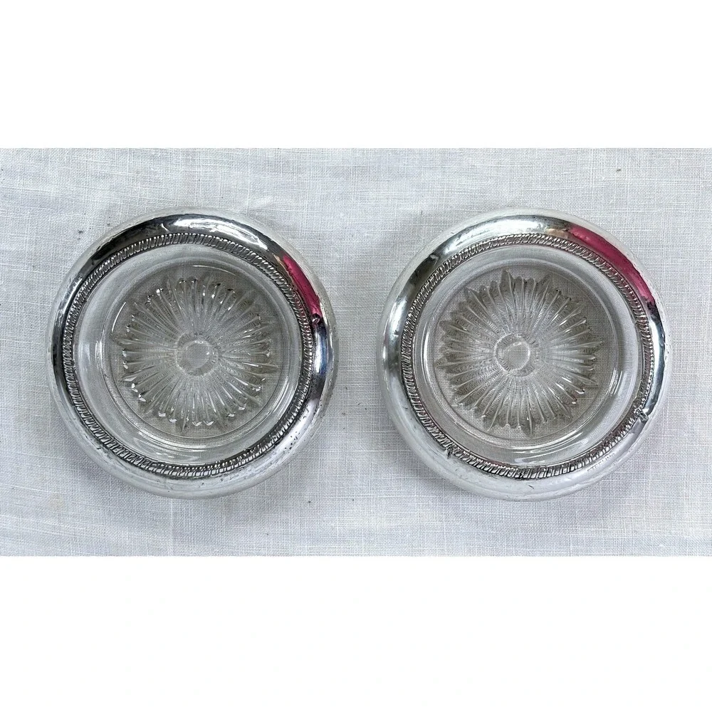 Vintage Sterling Silver Rim Glass Coasters Set of 4 Frank M Whiting Laben